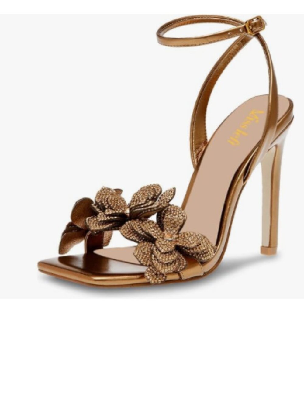 miss left Gold Flower Embellished Stiletto High Heel Sandals Ankle Strap Shoes